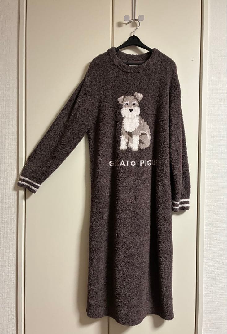 極美　ジェラートピケ　ルームウェア　ワンピース　シュナウザー　ダークブラウン　F