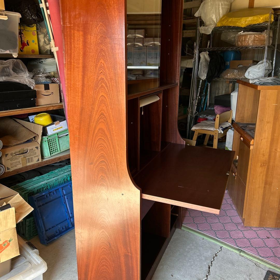 《希少品》木製キャビネット ダークブラウン ガラス扉付き