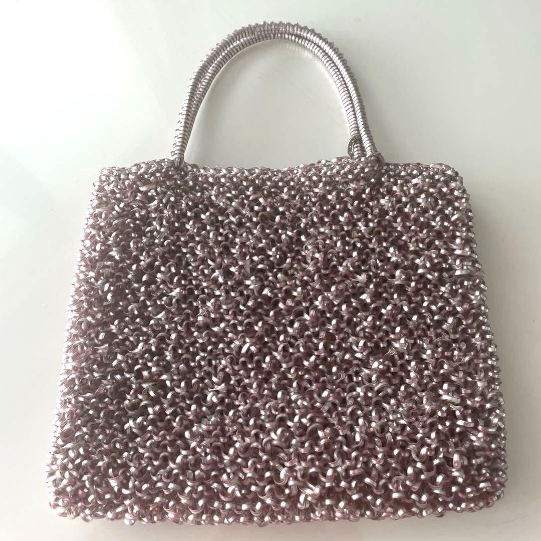 ANTEPRIMA シルバー ピンクビーズ編み パーティーバッグ