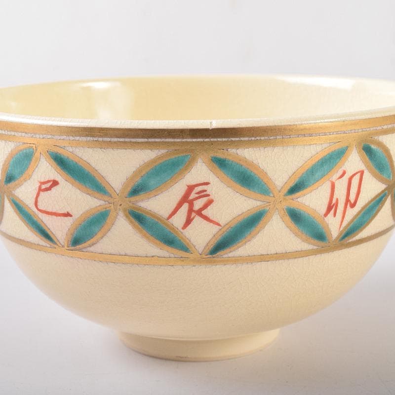 茶道具 京焼 杉田祥平造 色絵仁清 七宝干支図 茶碗 八客 共箱 MR7890B