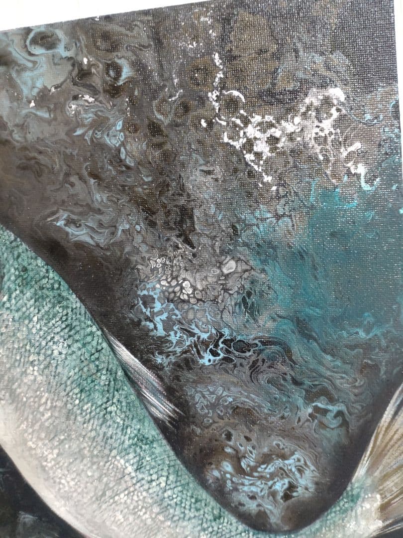 鮭の油絵【鮭の夢】作者サイン入り/真作/F4号キャンバス