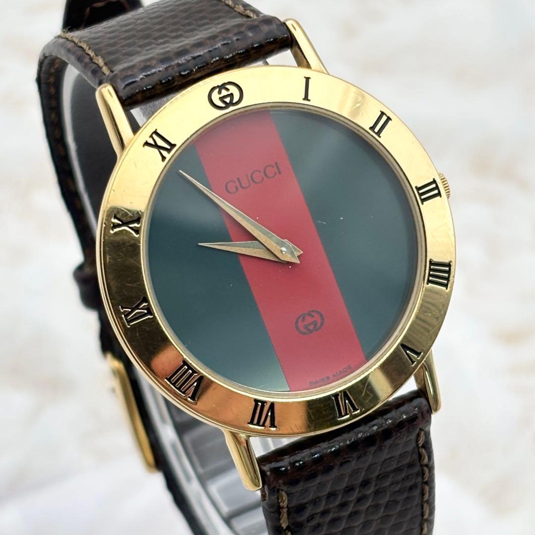 【新品電池/稼働】 GUCCI 3000M シェリー メンズ ゴールド