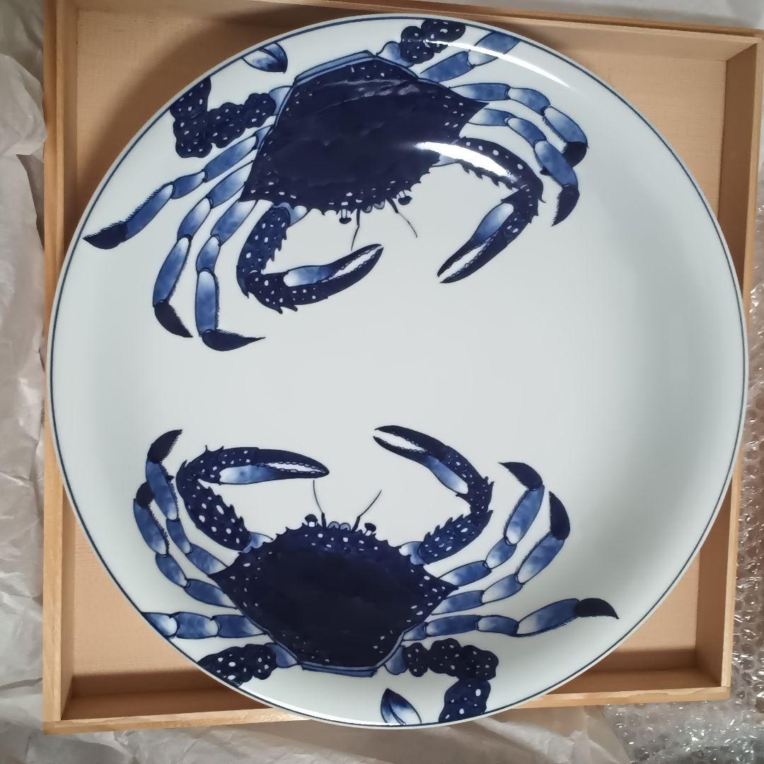 有田焼 源右衛門 蟹 染付蟹絵 特大 大皿 飾り皿 鉢 コレクション お正月