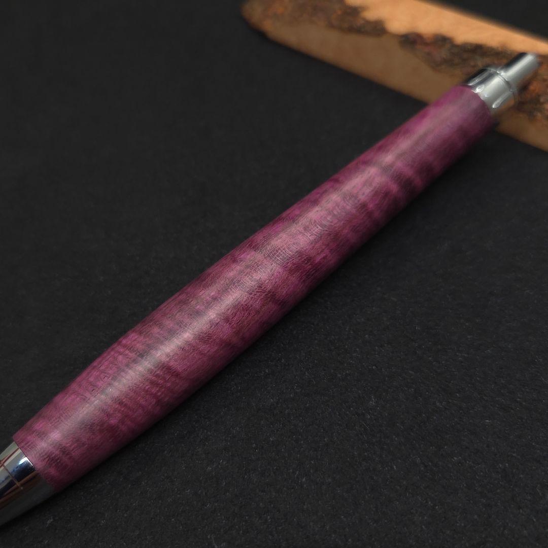 No.33ハンドメイド木軸シャーペンパープルハート縮み杢