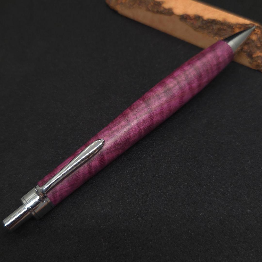 No.33ハンドメイド木軸シャーペンパープルハート縮み杢