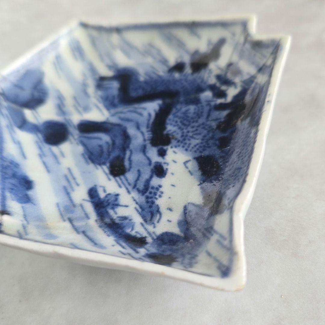 古伊万里 染付小皿 型紙摺印判 山水文 上手型物 骨董品 アンティーク
