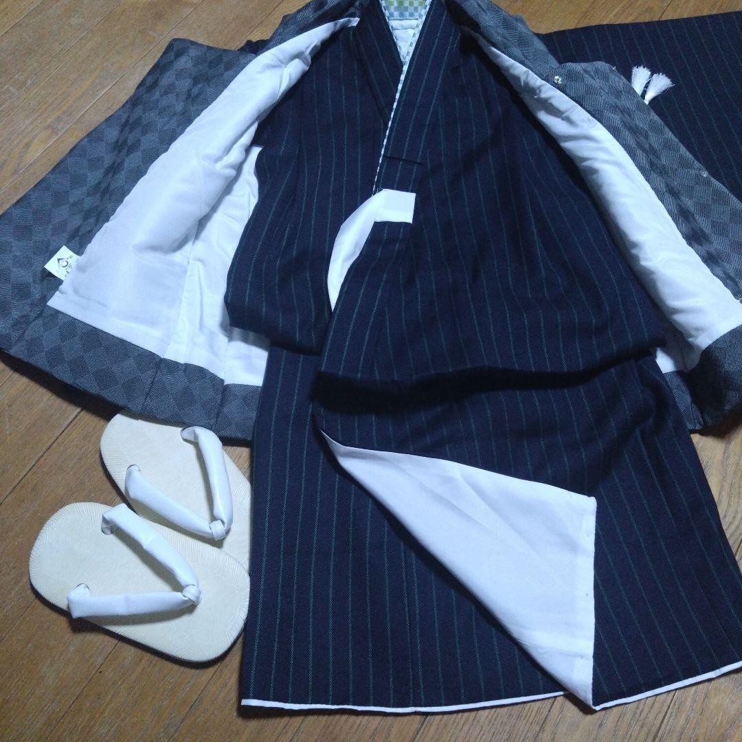 男の子3歳★グレー×紺★被布＆着物＆雪駄