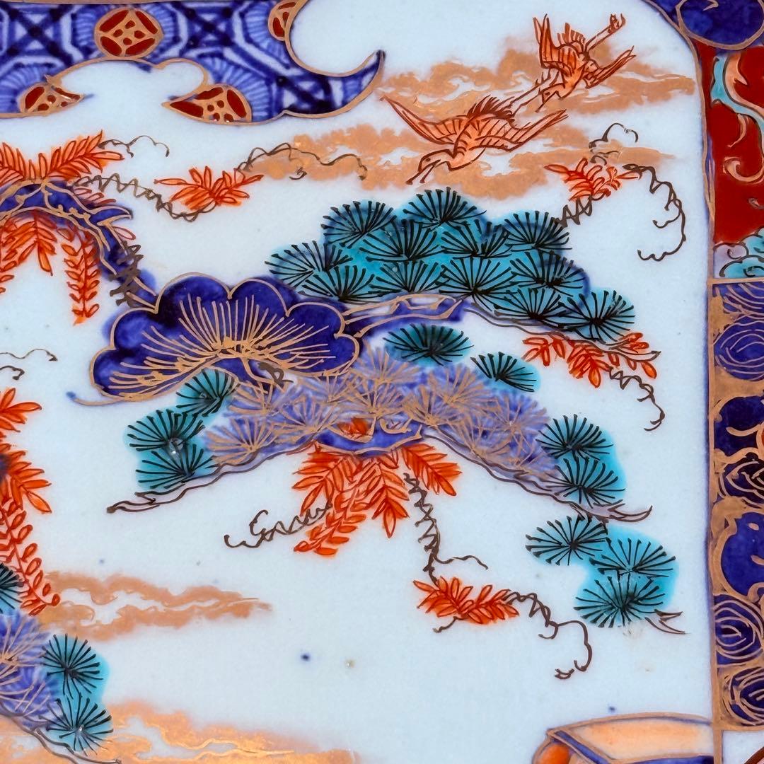 古伊万里 染錦 鳳凰 松竹梅 飛魚 千鳥 八角皿 冨貴長春 超細密技巧 46