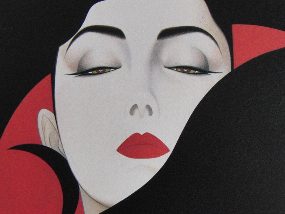 鶴田一郎、【赤と黒の魅惑】、希少な額装用画集より、新品額装付