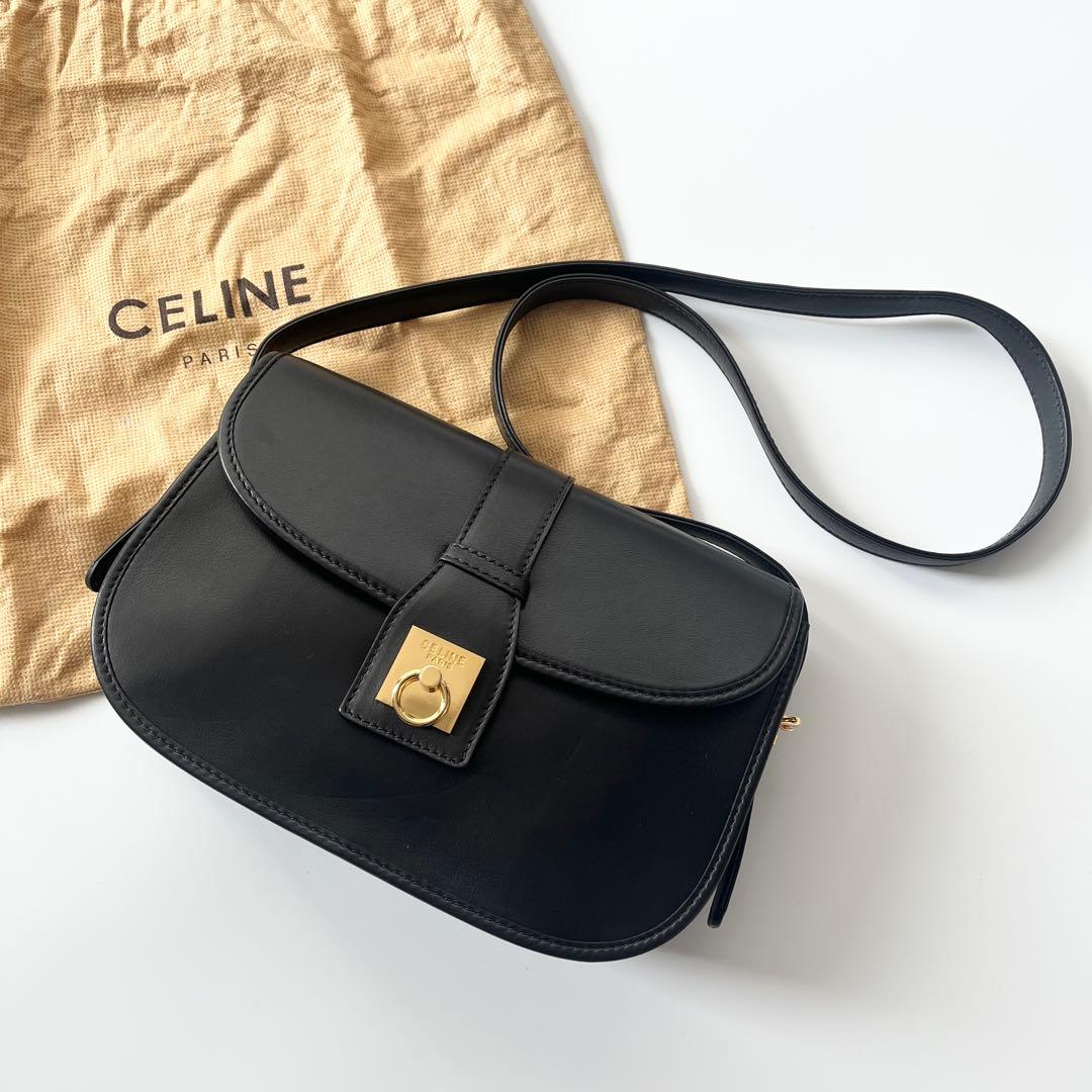 セリーヌ　ショルダーバッグ　ガンチーニ　レザー　ブラック　斜め掛け　イタリア製