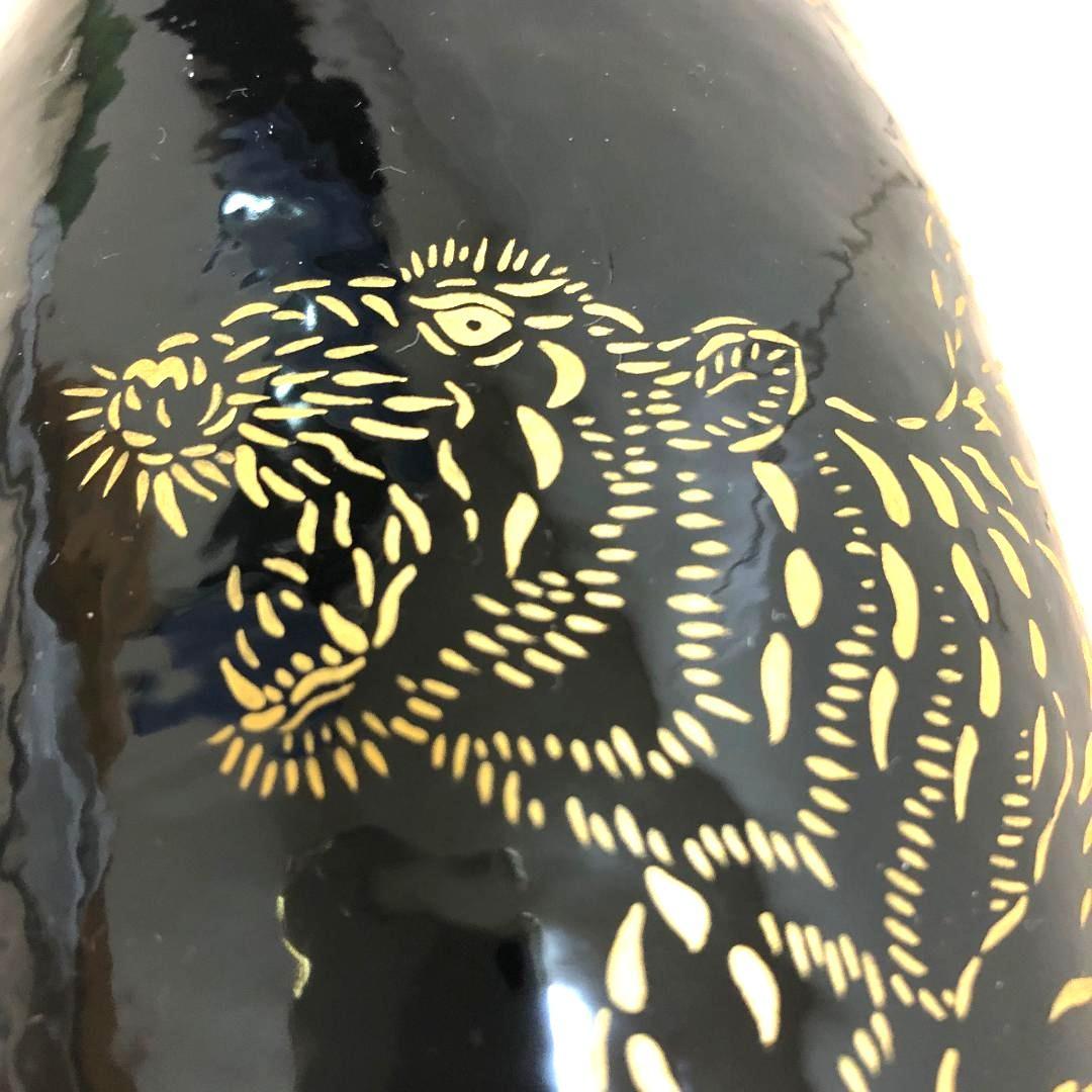 漆絵 】 漆塗り 瓢箪 （黒漆） 大長ひょうたん ☆虎 #JE012