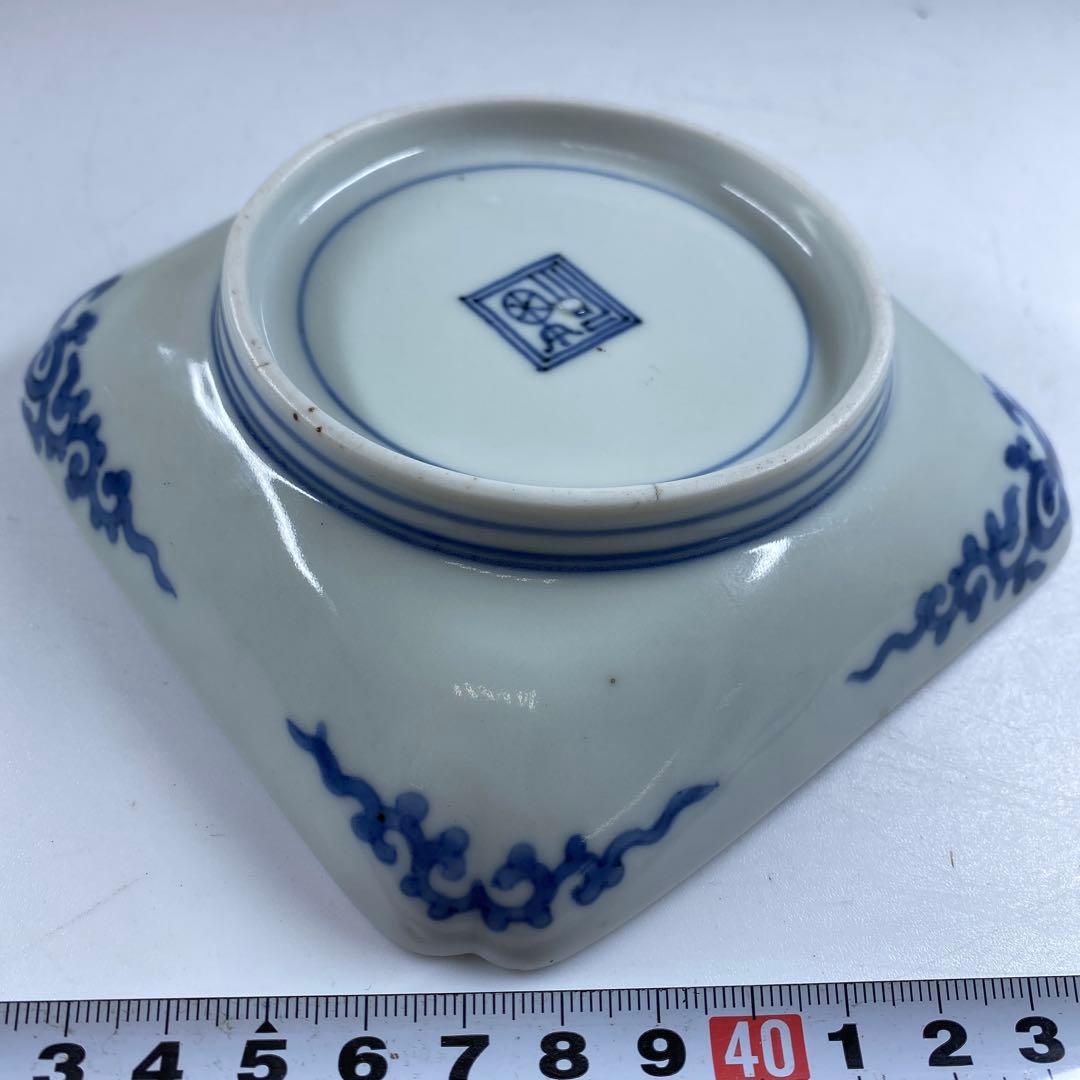 江戸中期 藍柿右衛門 龍図角皿 幅12.5㎝ タエチ 東な