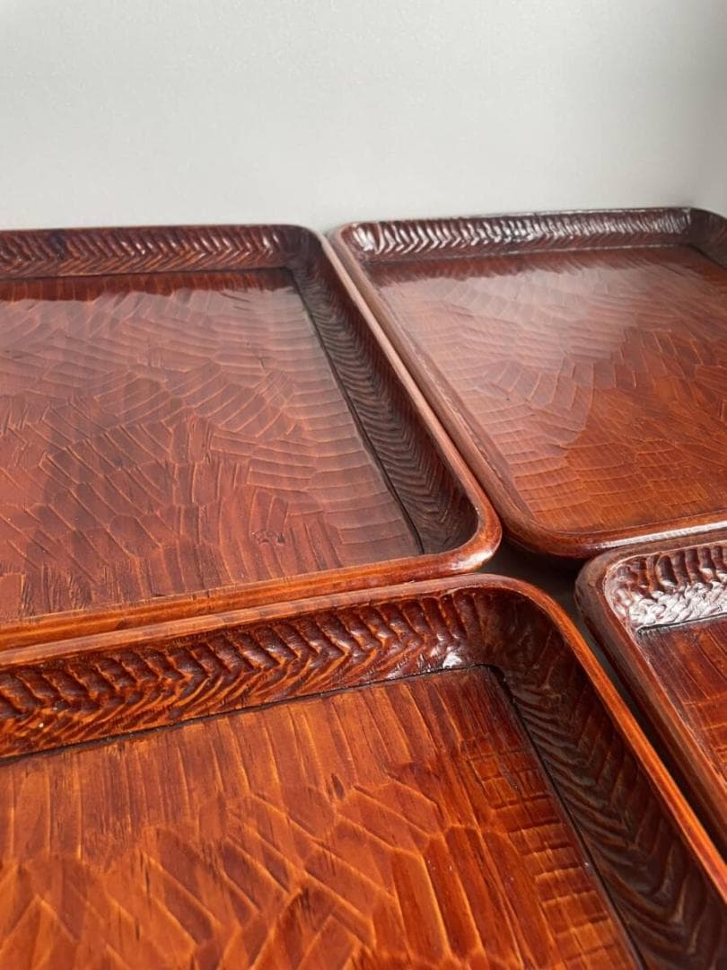 讃岐彫 四方盆 五客 小盆 お盆 木製漆器 84