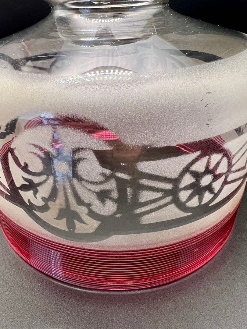 赤糸巻き電笠スリガラス透かし模様大正ロマン洋館ウランガラスアンティーク