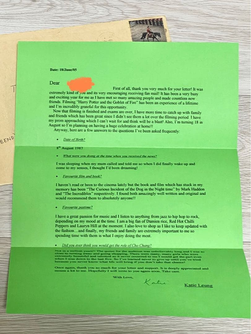ハリーポッター チョウ・チャン 直筆サイン ケイティ・リュウ・ロング 2005年