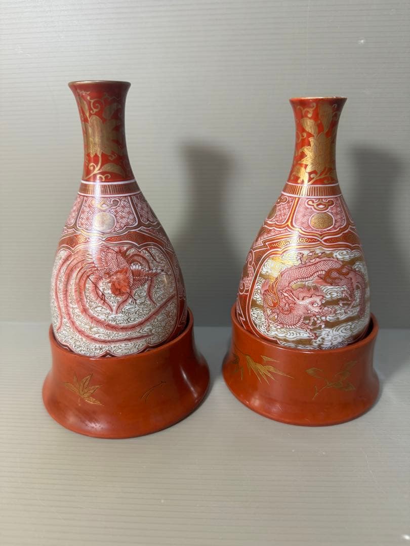 2375 九谷焼 赤絵 龍文 鳳凰文 徳利 2客 - メルカリ