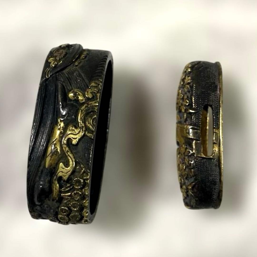 B-38 縁頭　金象嵌　在銘　武具　刀装具　刀　骨董品　美術品　工芸品　江戸時代