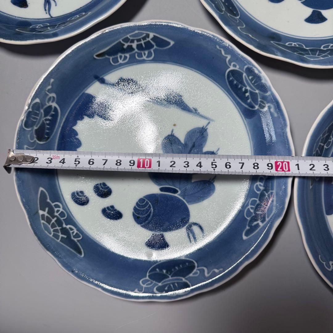 古伊万里 染付 墨弾き 小槌宝珠文 七寸皿 9枚 古陶