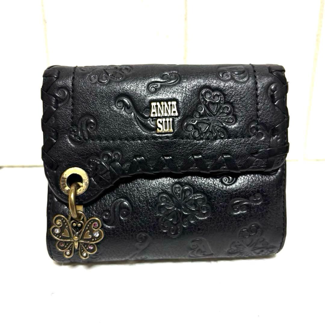 希少 ANNA SUI アナスイ ダリア バタフライ チャーム がま口 財布 黒