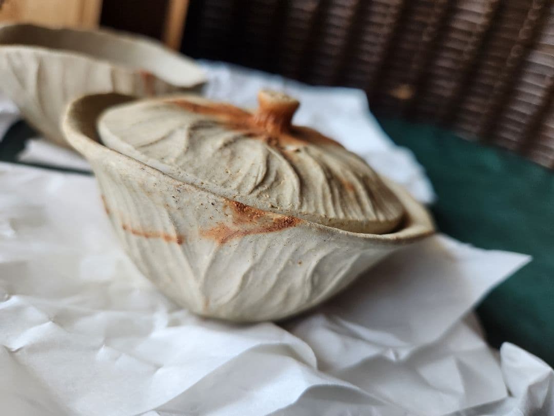 雪舟窯　宝瓶　茶器揃　煎茶器　福郷柳仙　石見焼　てびねり　蓮の茶器