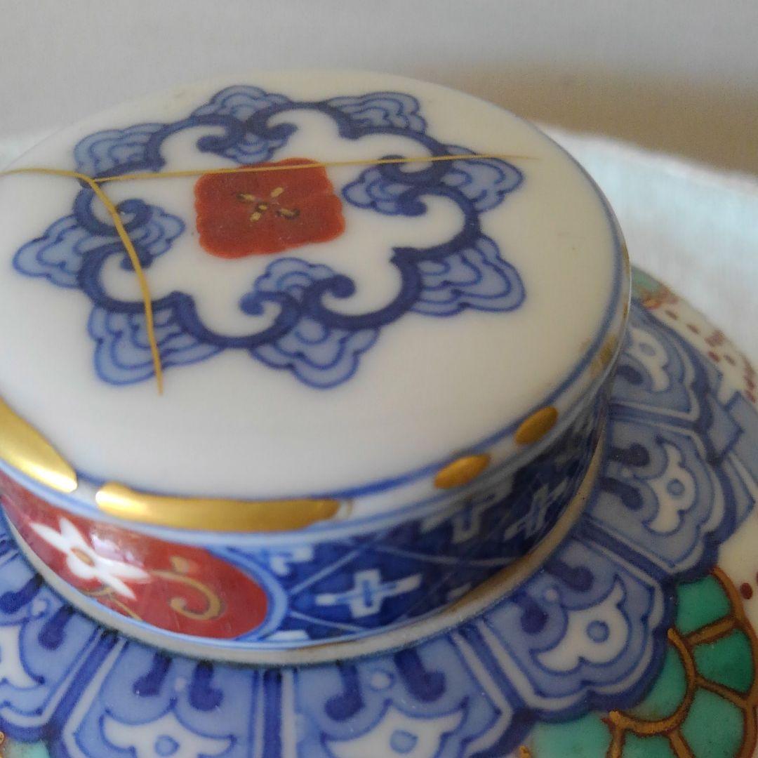 染錦赤玉ようらく紋様　茶壺