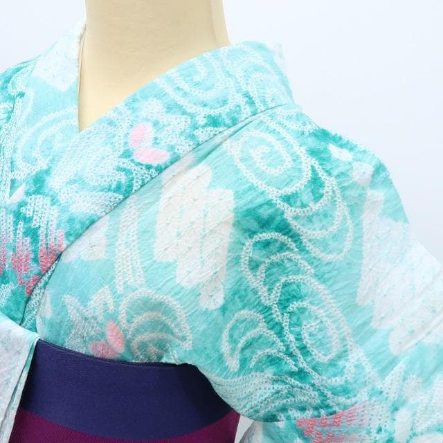 専用Y3490◆有松鳴海絞り 手縫い仕立て 菖蒲 高級浴衣 洗える夏着物