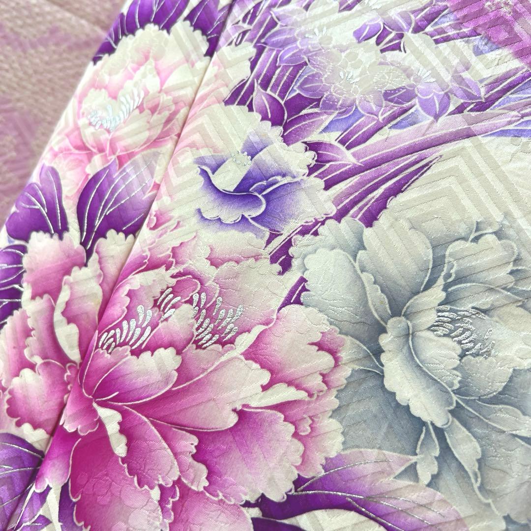 338 振袖フルセット 正絹 薄紫 パープル 絞り 銀彩 暈し染め やまと