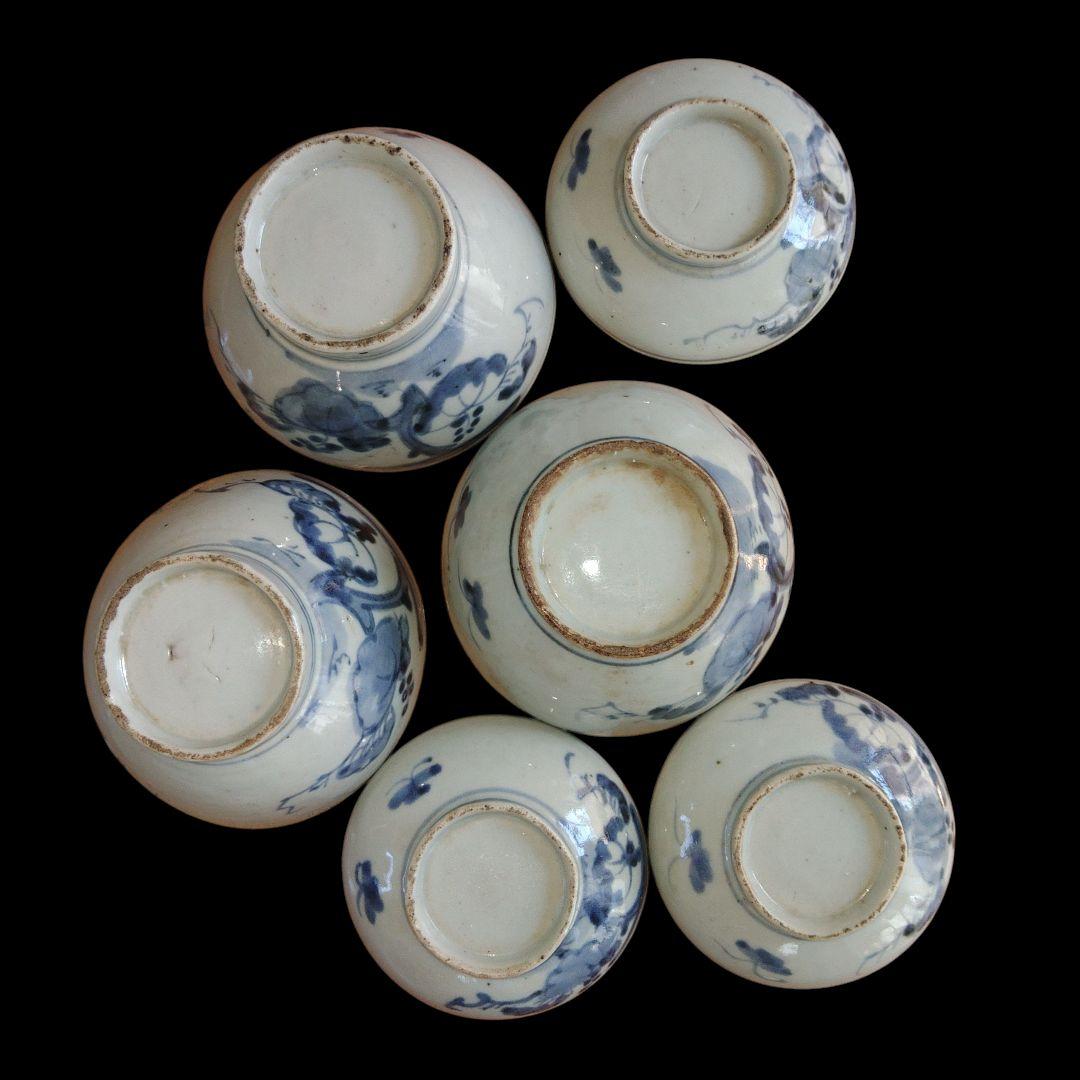 古伊万里　染付蓋茶碗　江戸時代　3客