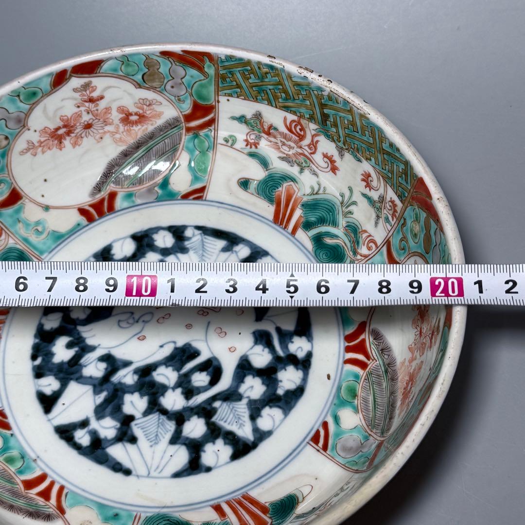 古伊万里　色絵唐獅子三ツ鉢　大中小　珍しい絵付　人物画　二重高台