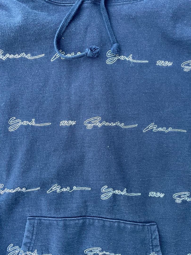 【専用】Supreme 筆記体ロゴ 総柄フーディー ブラック XL