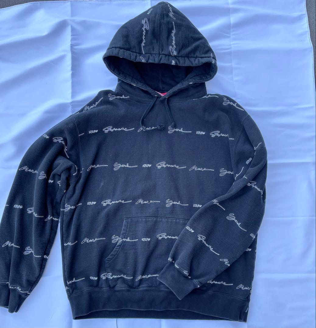 【専用】Supreme 筆記体ロゴ 総柄フーディー ブラック XL