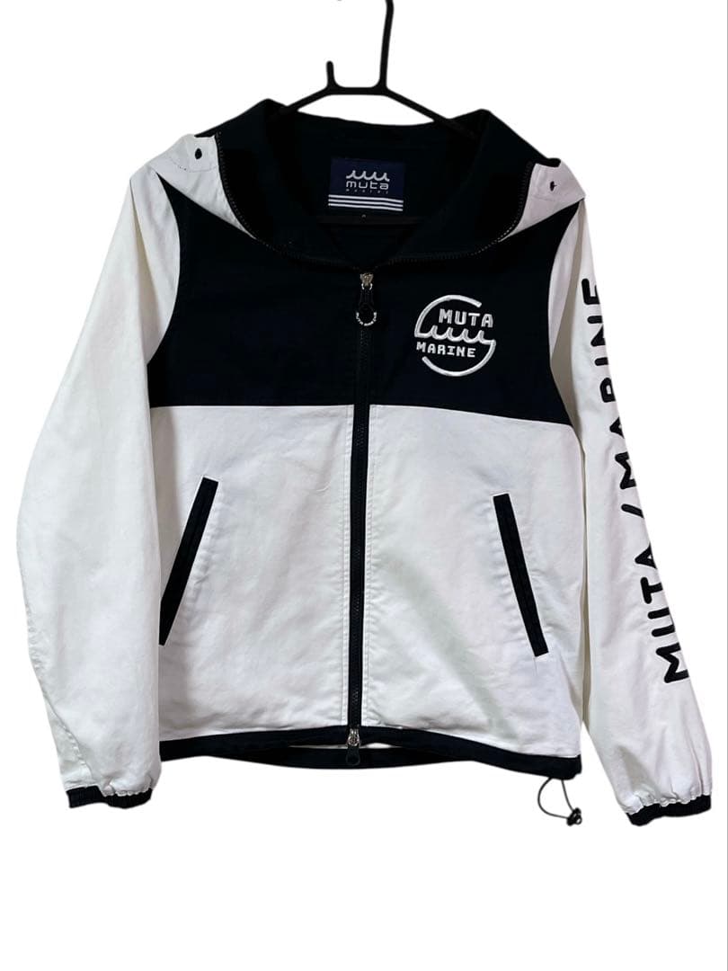 muta MARINE フーデッドパーカー ジャケット 刺繍ロゴ 白×黒 0