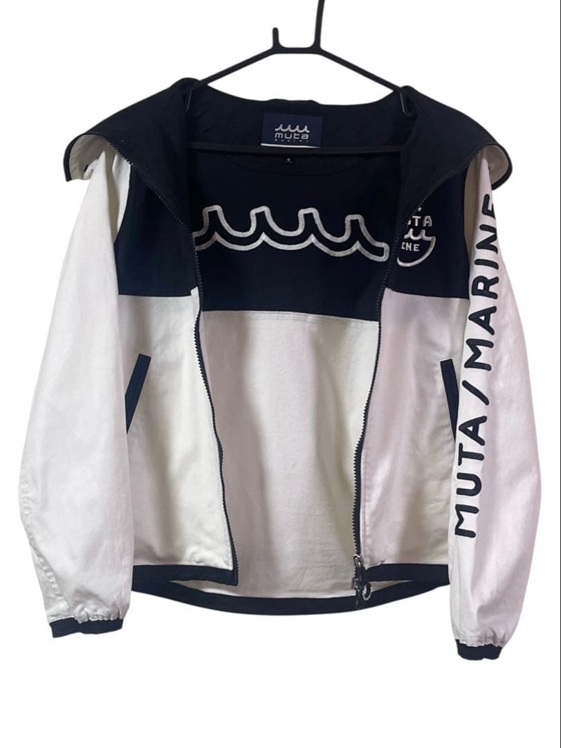 muta MARINE フーデッドパーカー ジャケット 刺繍ロゴ 白×黒 0