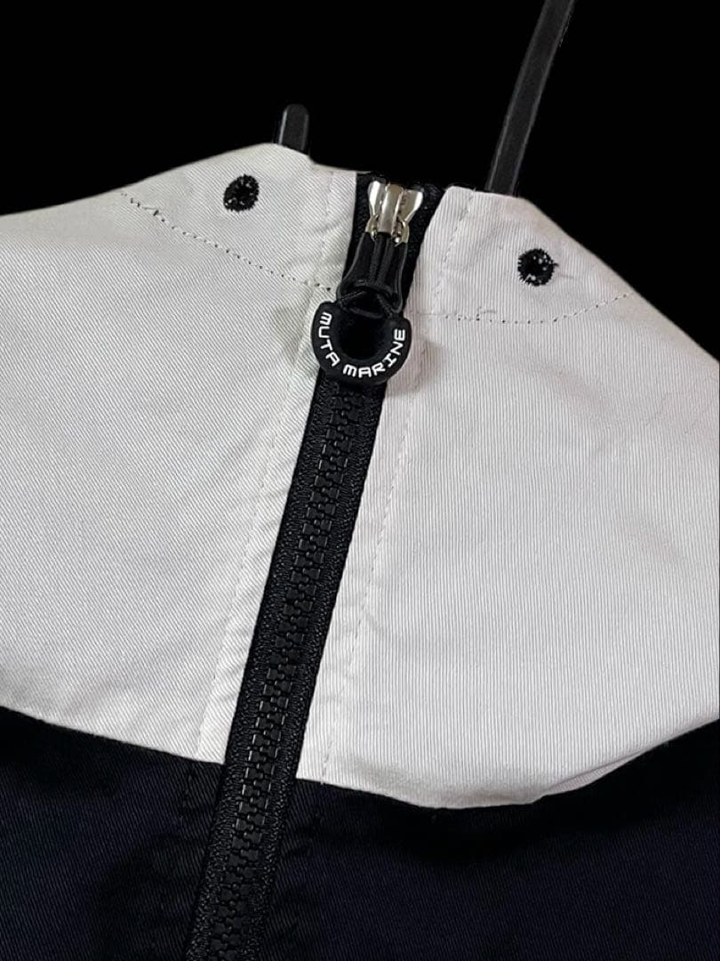 muta MARINE フーデッドパーカー ジャケット 刺繍ロゴ 白×黒 0