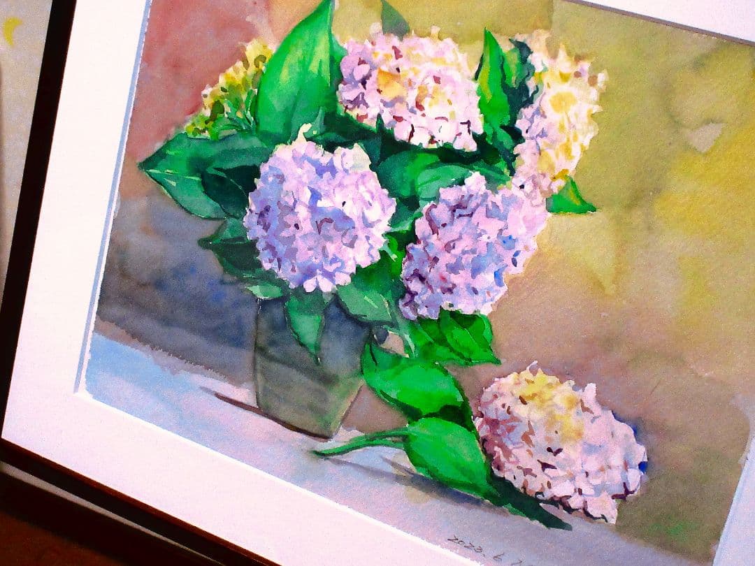紫陽花の水彩画 フレーム付き
