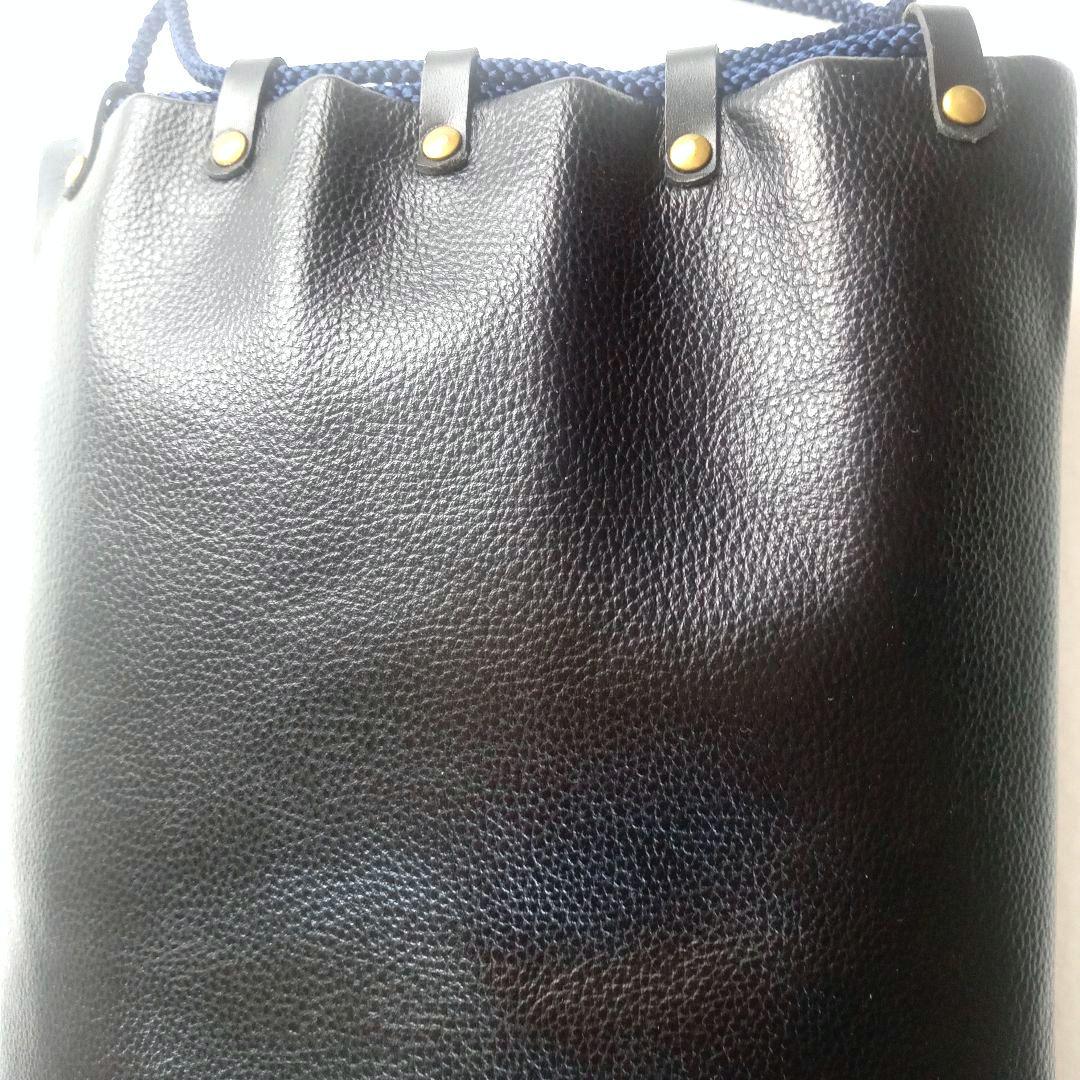 【未使用に近い/レザー巾着/信玄袋//ブラック】