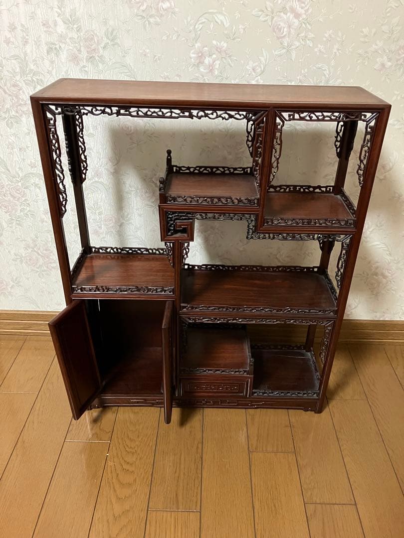 木彫り茶箪笥 飾り棚 収納家具 茶箪笥 彫刻