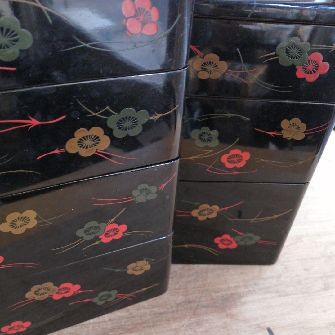 骨董 弁当箱 漆器 木製 重箱 木箱 お盆 セット 松葉に梅