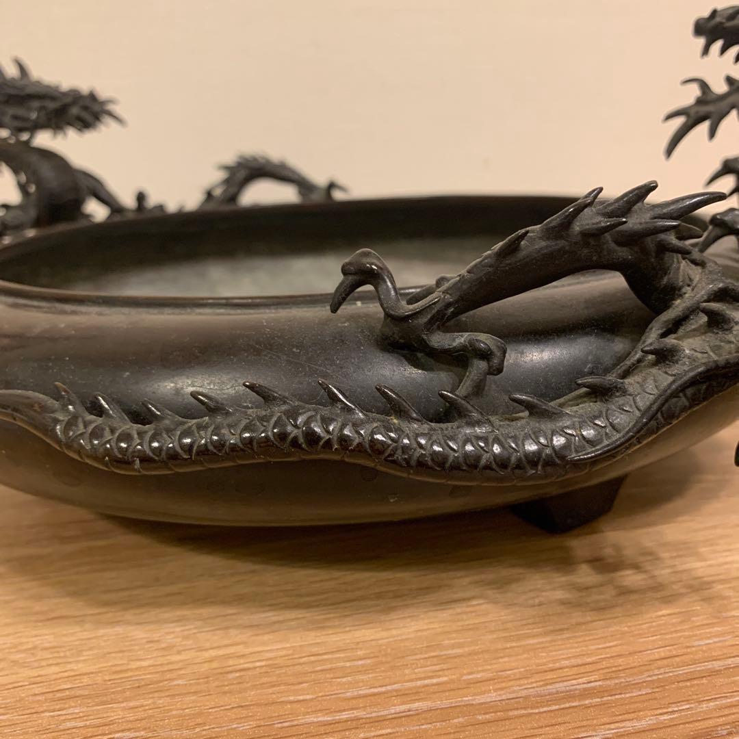 双龍水盤 紫銅 晴龍斋 美品165