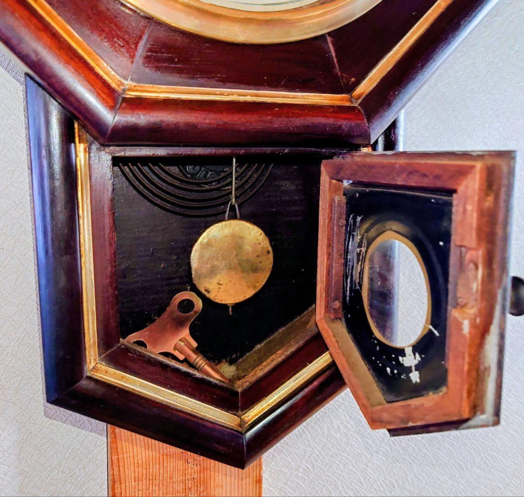 〈完動・美品〉米国Waterbury1874年　小型金筋八角ゼンマイ振り子時計