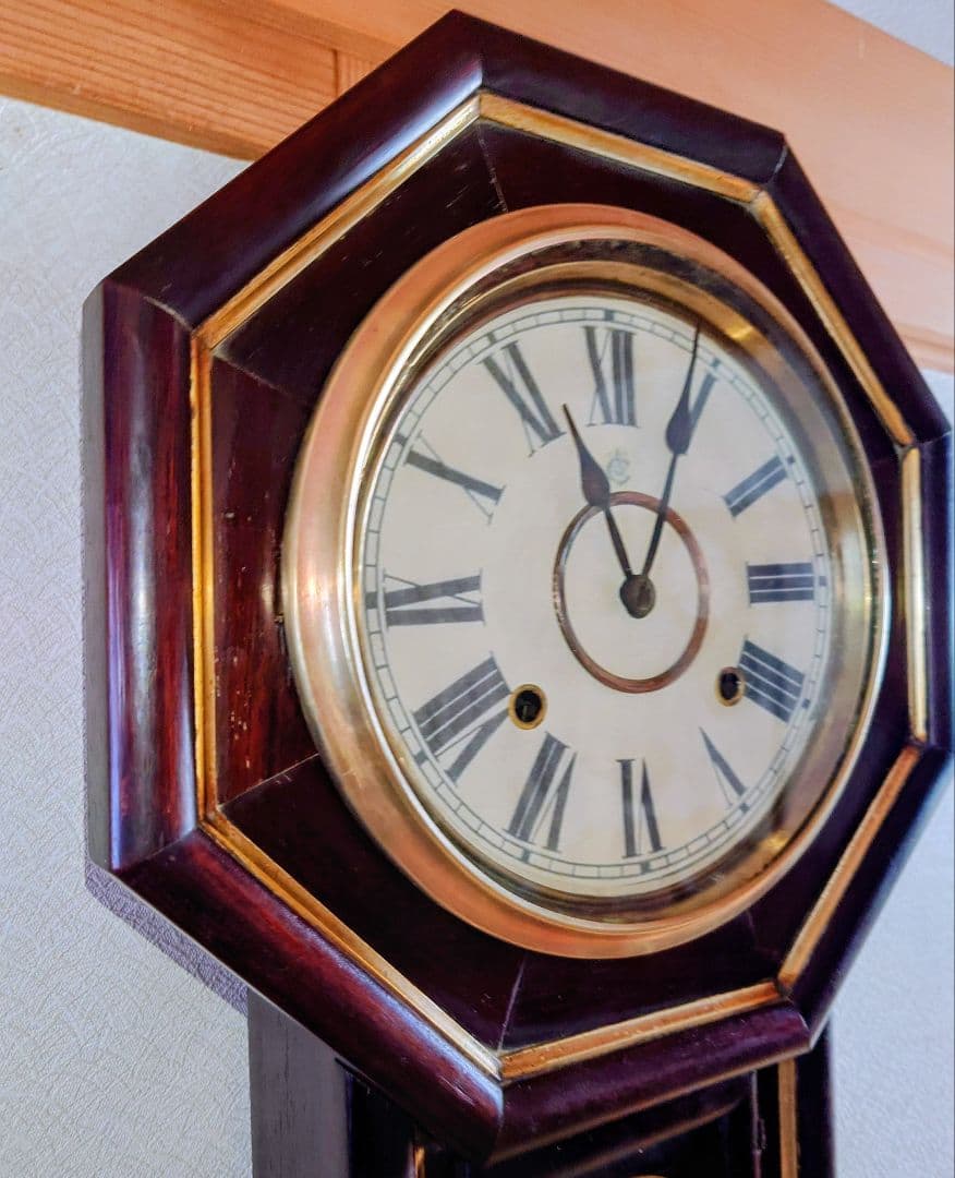 〈完動・美品〉米国Waterbury1874年　小型金筋八角ゼンマイ振り子時計