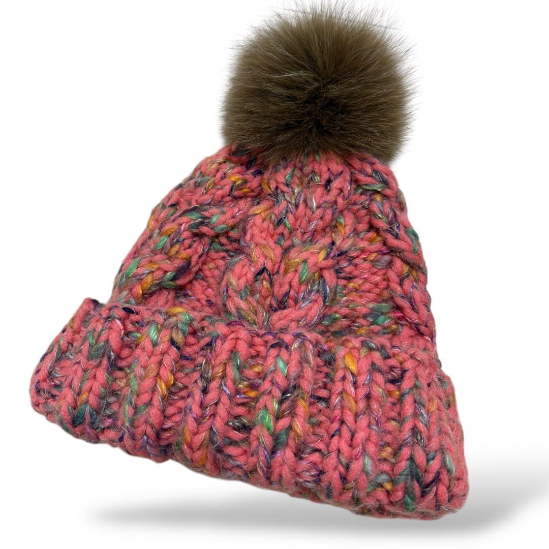極美品 CA4LA カシラ ニット帽 フォックスファー マルチカラー ポップ