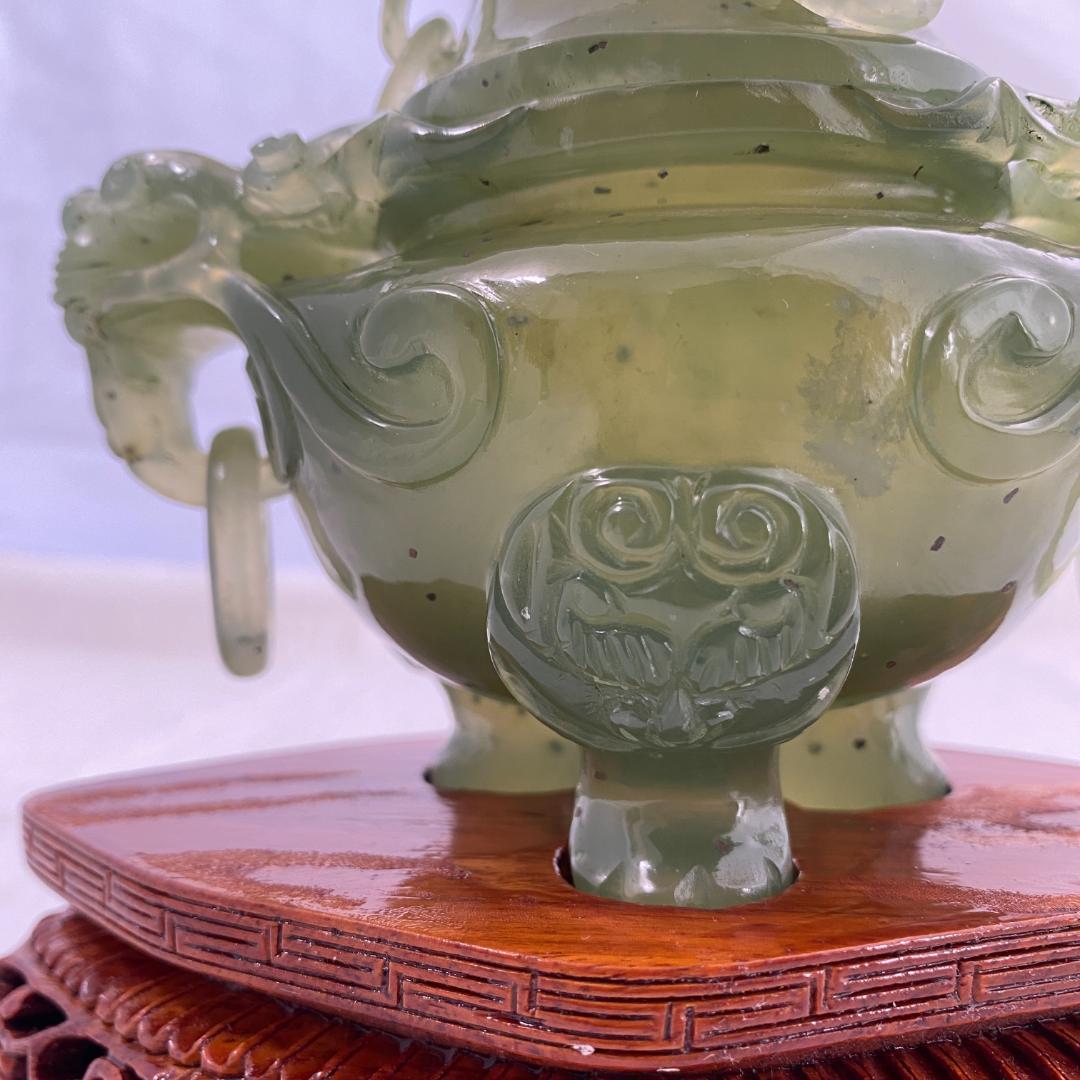 翡翠（ヒスイ）天然石 新山玉炉 龍の香炉 81年ポートピア天津物産展