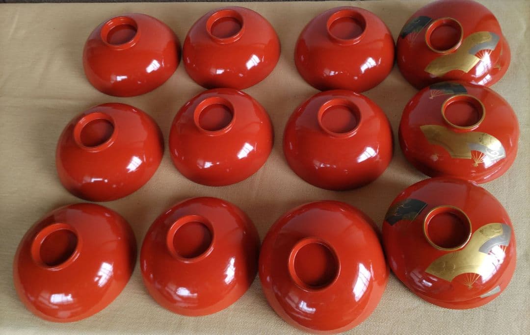 扇子金蒔絵朱塗　吸物椀　10客