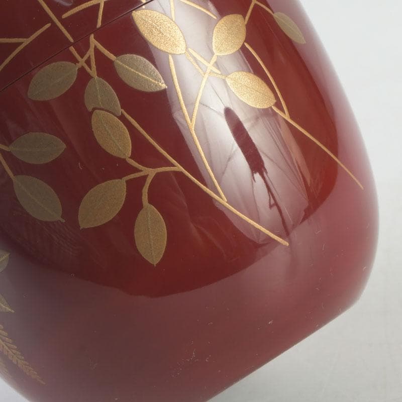 茶道具 朱塗 花草蒔絵 棗 時代箱付 V 9692