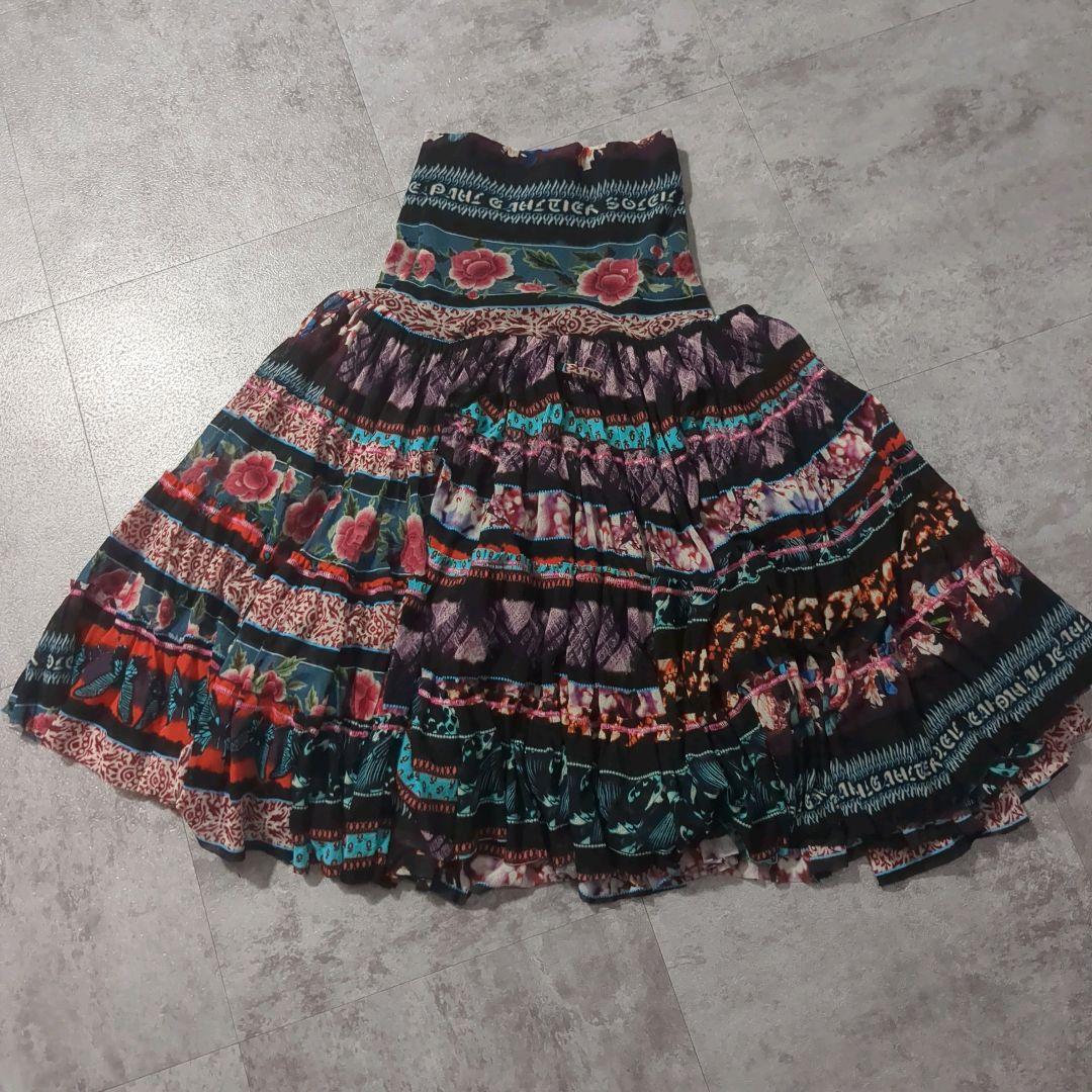 【美品 希少品】ジャンポール・ゴルチエ ひざ丈総柄スカート 花柄 Sサイズ zz