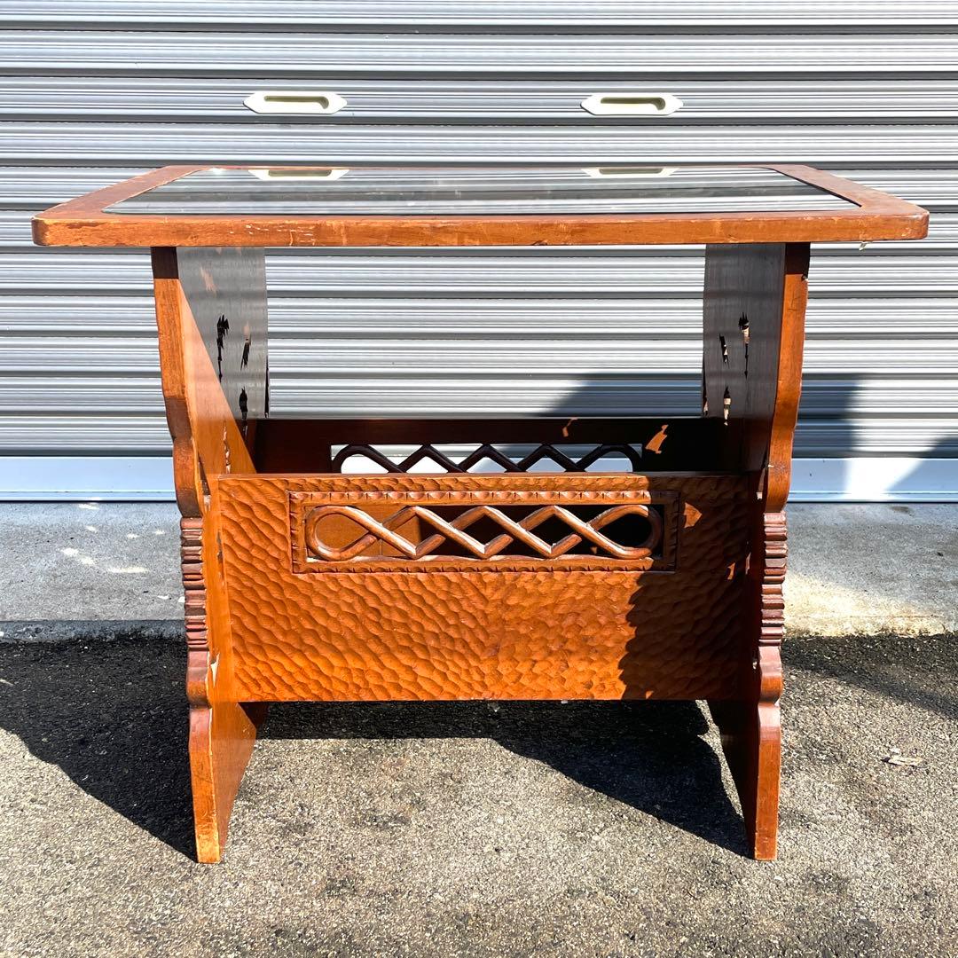 アジアンスタイル 木製彫刻テーブル ガラス天板付き - メルカリ