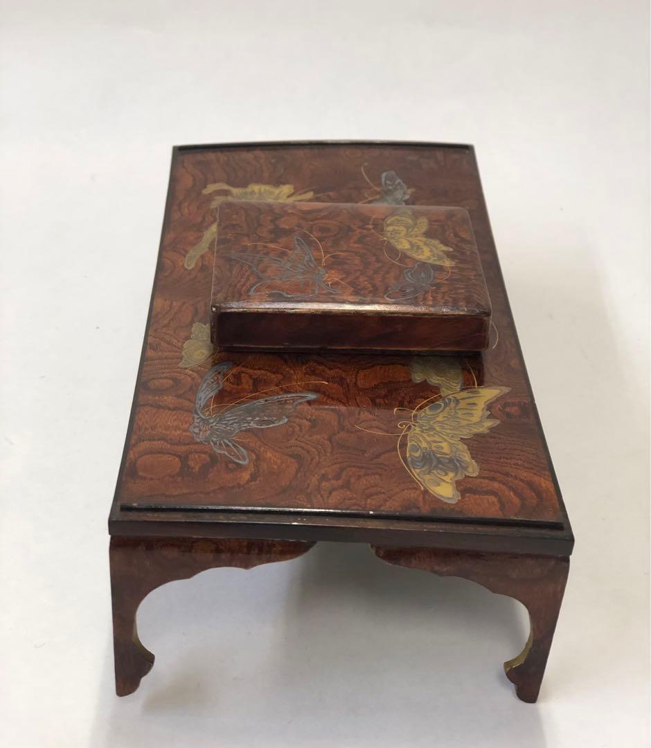 大名雛道具 金銀蒔絵 蝶図柄 長机.小鉢 木製 漆器 骨董品 揚羽蝶図柄