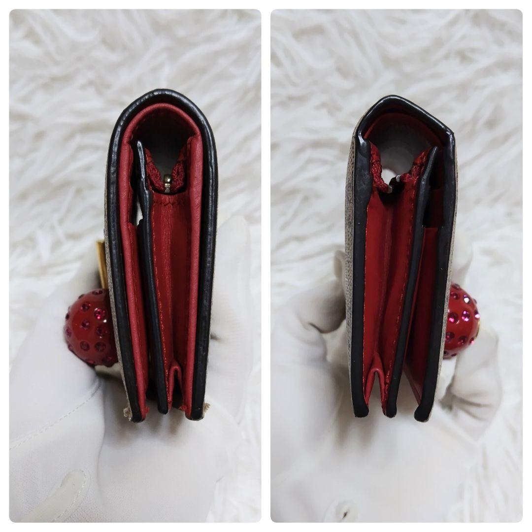 美品✨グッチ◇チェリーモチーフ二つ折り財布 スプリームPVC赤レザー