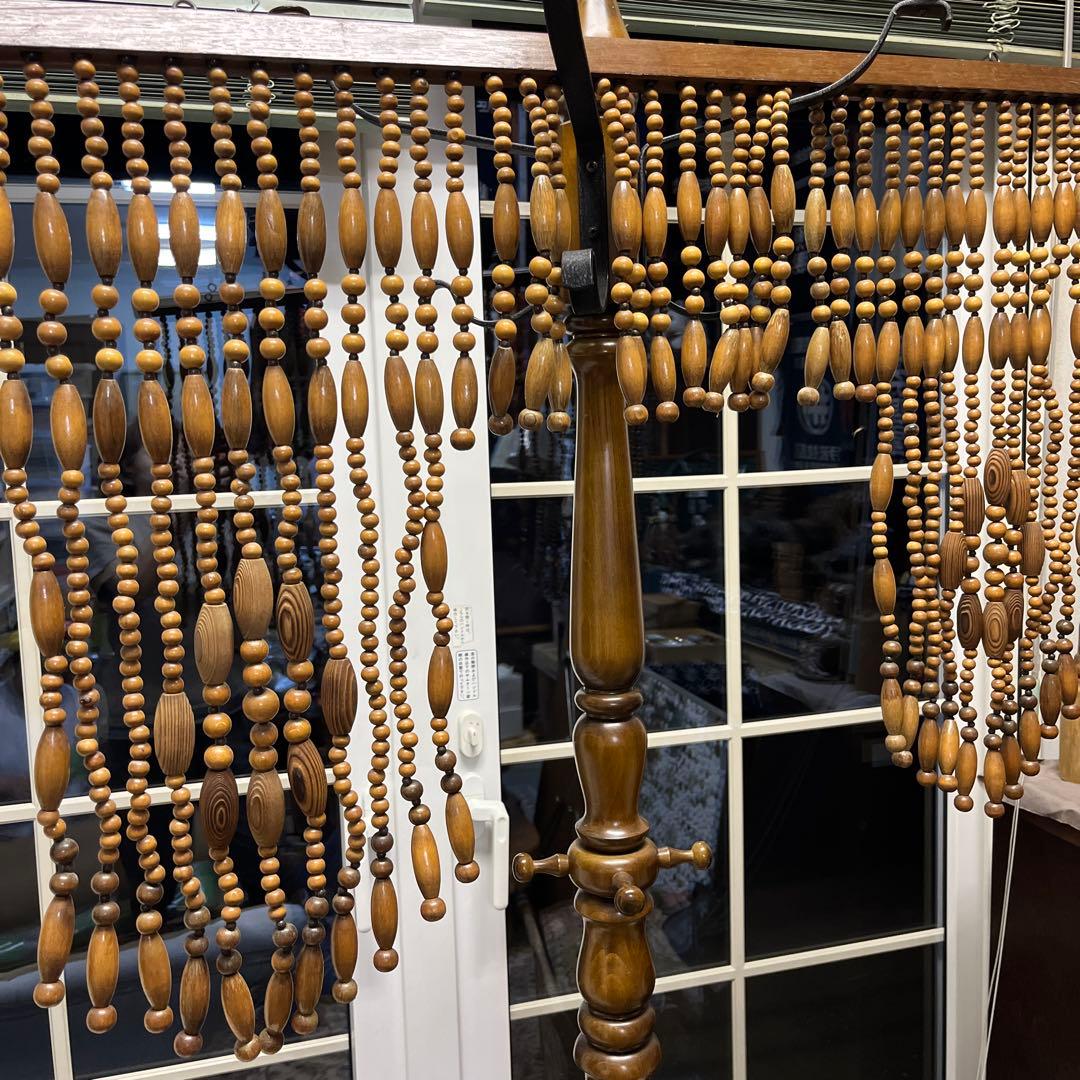 昭和レトロ】【希少】ビーズのれん 青い花 デザイン 昭和レトロ 玉暖簾